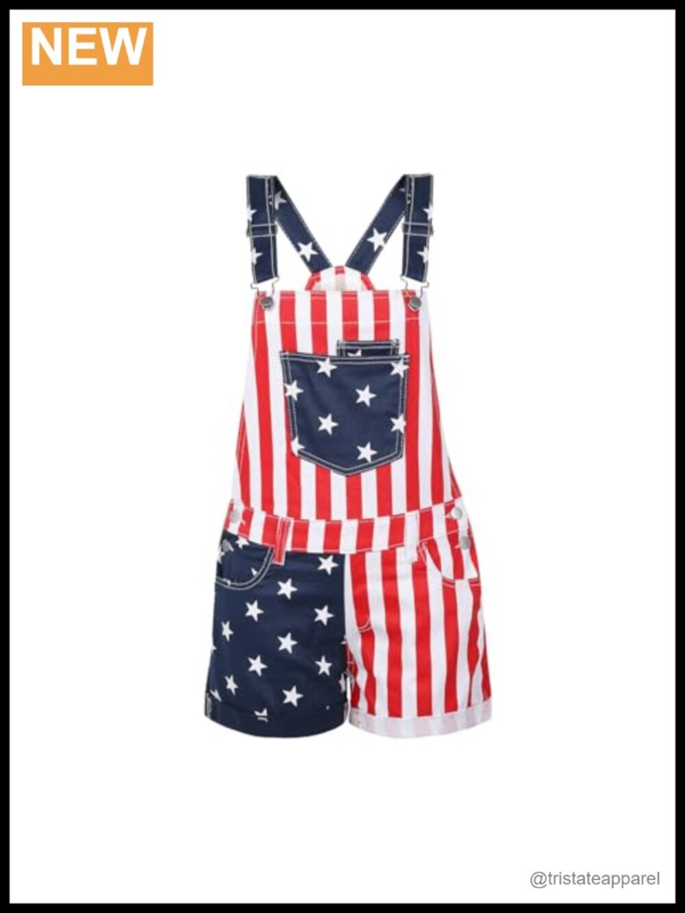 American Flag Bib Overalls Denim Romper 4th of July Jumpsuit
